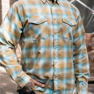 DIXXON Blue and Tan Plaid Flannel Shirt “PALE ALE”